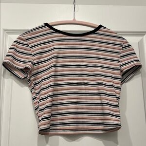 Striped Pink and Black Crop Top